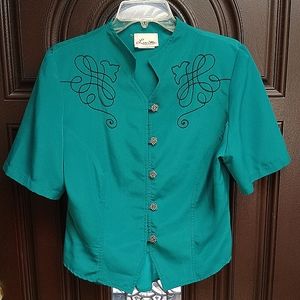 Teal Button-up Blouse
